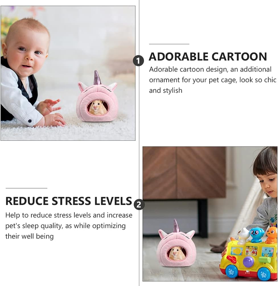 Hamster Cave Bed Hideout Nest Unicorn Shape Warm Plush House Cage Hut for Rat Hedgehog Chinchilla Guinea Pig( Style)
