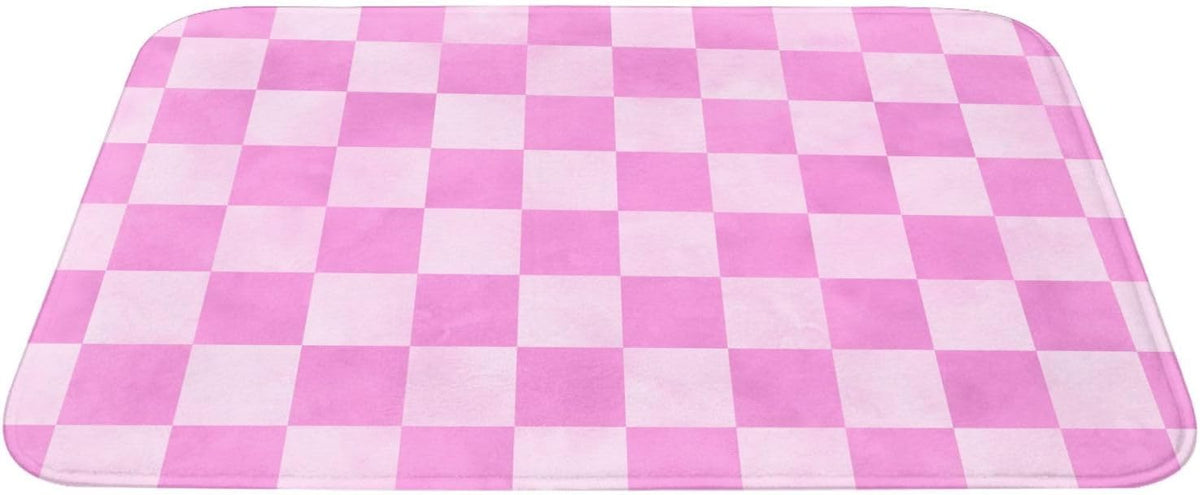 Pink Checker Print Bathroom Rugs, Machine Washable Bath Mats Shower Rug for Bathroom, Non Slip Absorbent Bath Mat Rugs 16x24 Inches