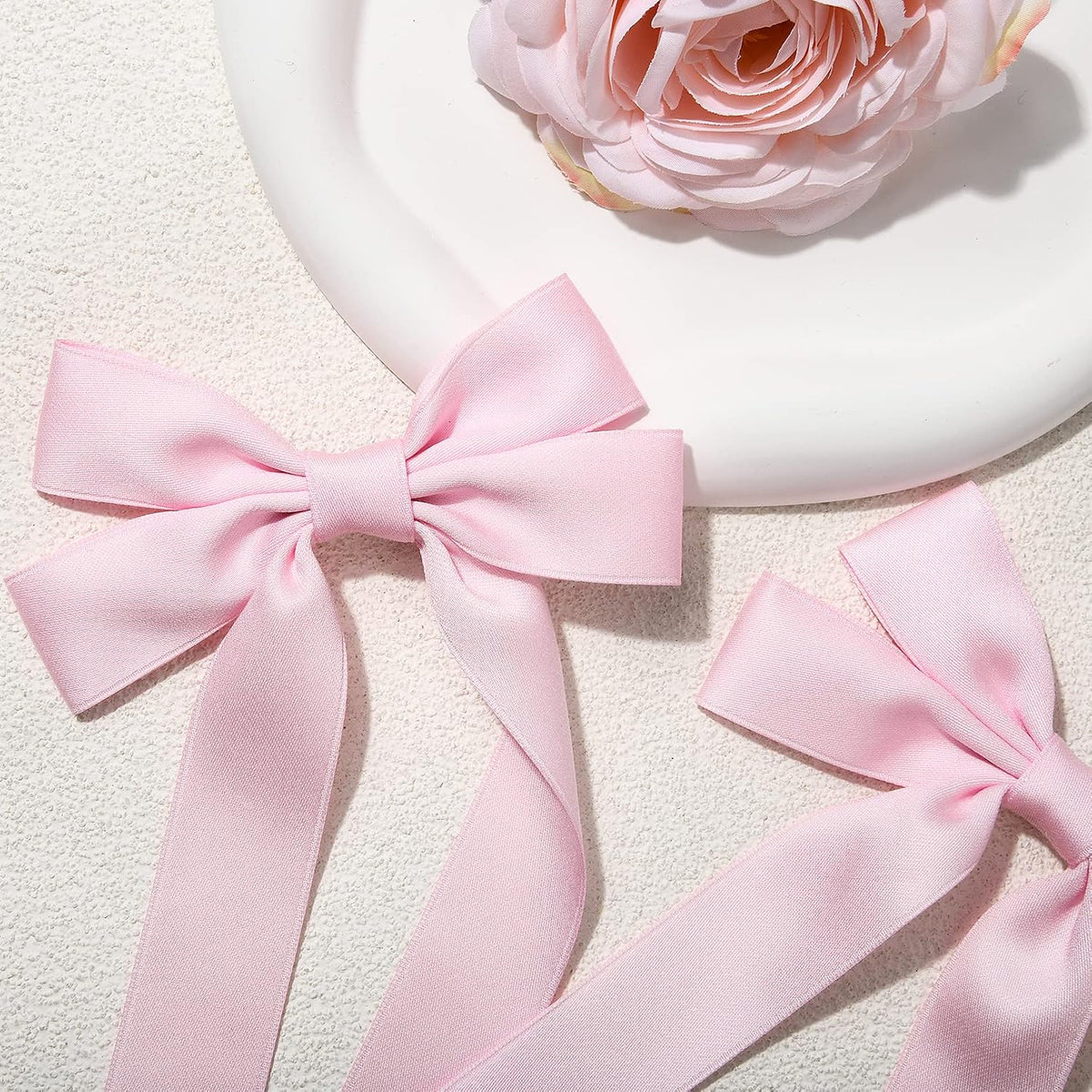 Silky Satin Hair Bows and Ribbons: 2PCS Pink Alligator Clips for Ponytail Holders, Hair Accessories for Women, Girls, Toddlers, and Teens