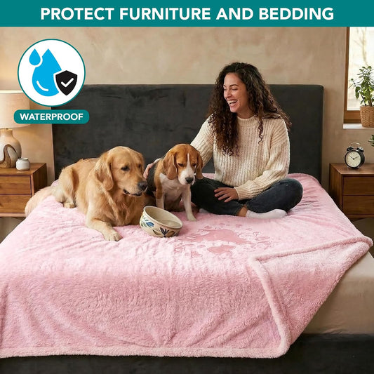 Fluffy Sherpa Waterproof Dog Blanket for Large Pet Cat, 60x80, Pink