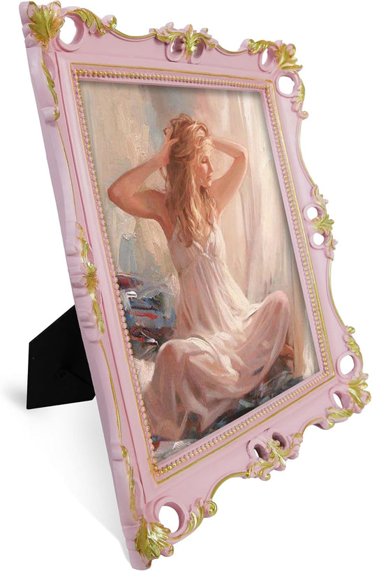 8x10 Picture Frame for Wall and Table-top, Vintage Picture Frames 8x10, Rococo Style Pink Photo Display Portrait or Landscape Orientation
