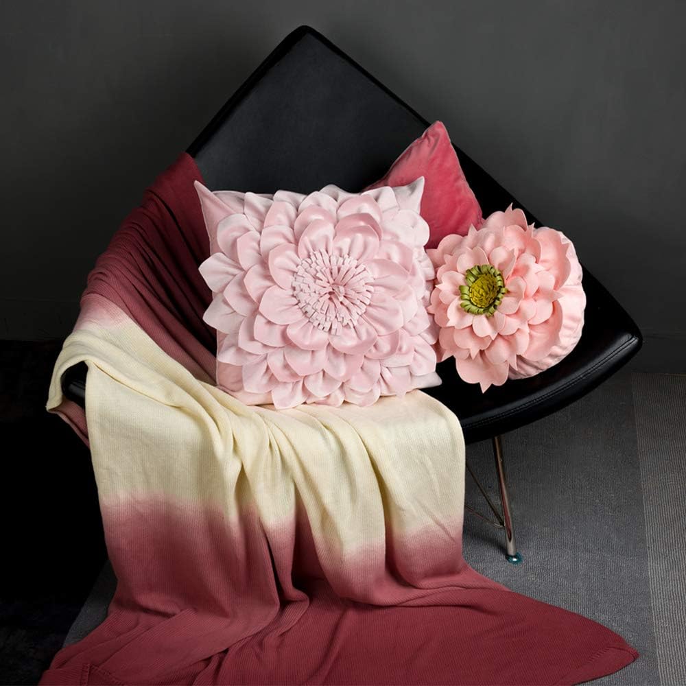Decorative 3D Flower Throw Pillow Covers Handmade Pillowcases for Sofa Bed Home Room Decor 18 x 18 Inch Light Pink