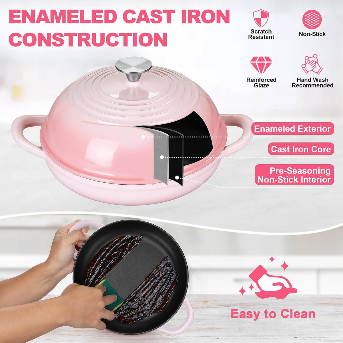 Cast Iron Bread Dutch Oven, 6 Qt Enameled Dutch Oven Pot