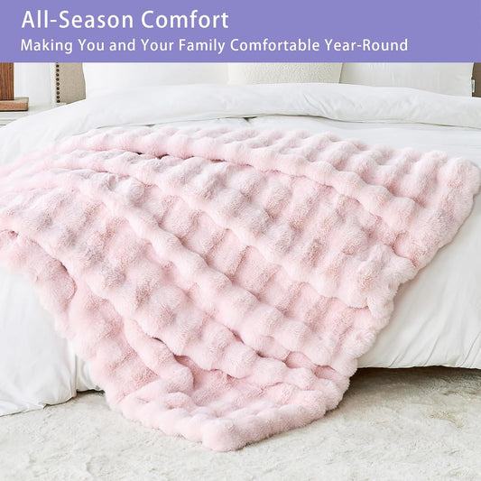 Faux Fur Throw Blanket for Couch, 60"x70", Pink