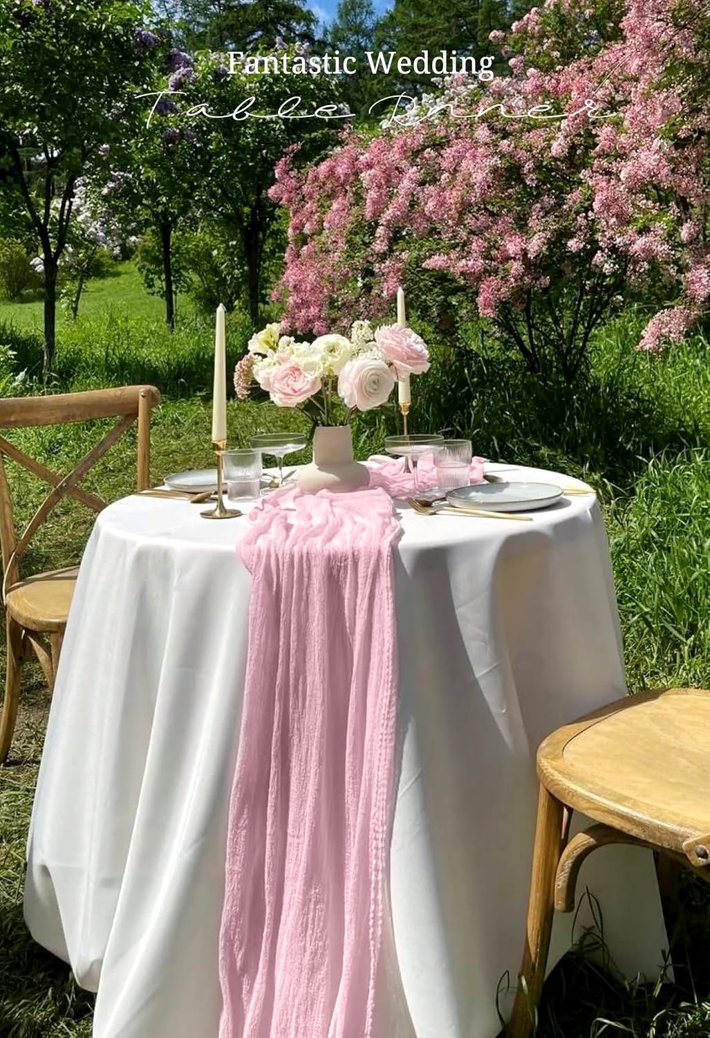 3 Pack Light Pink Table Runner 17x108 Inch Cheesecloth Table Runner Boho Gauze Table Runners Romantic Rustic Sheer Fabric Cheese Cloth Table Runners for Wedding Party Baby Shower Birthday Home Decor
