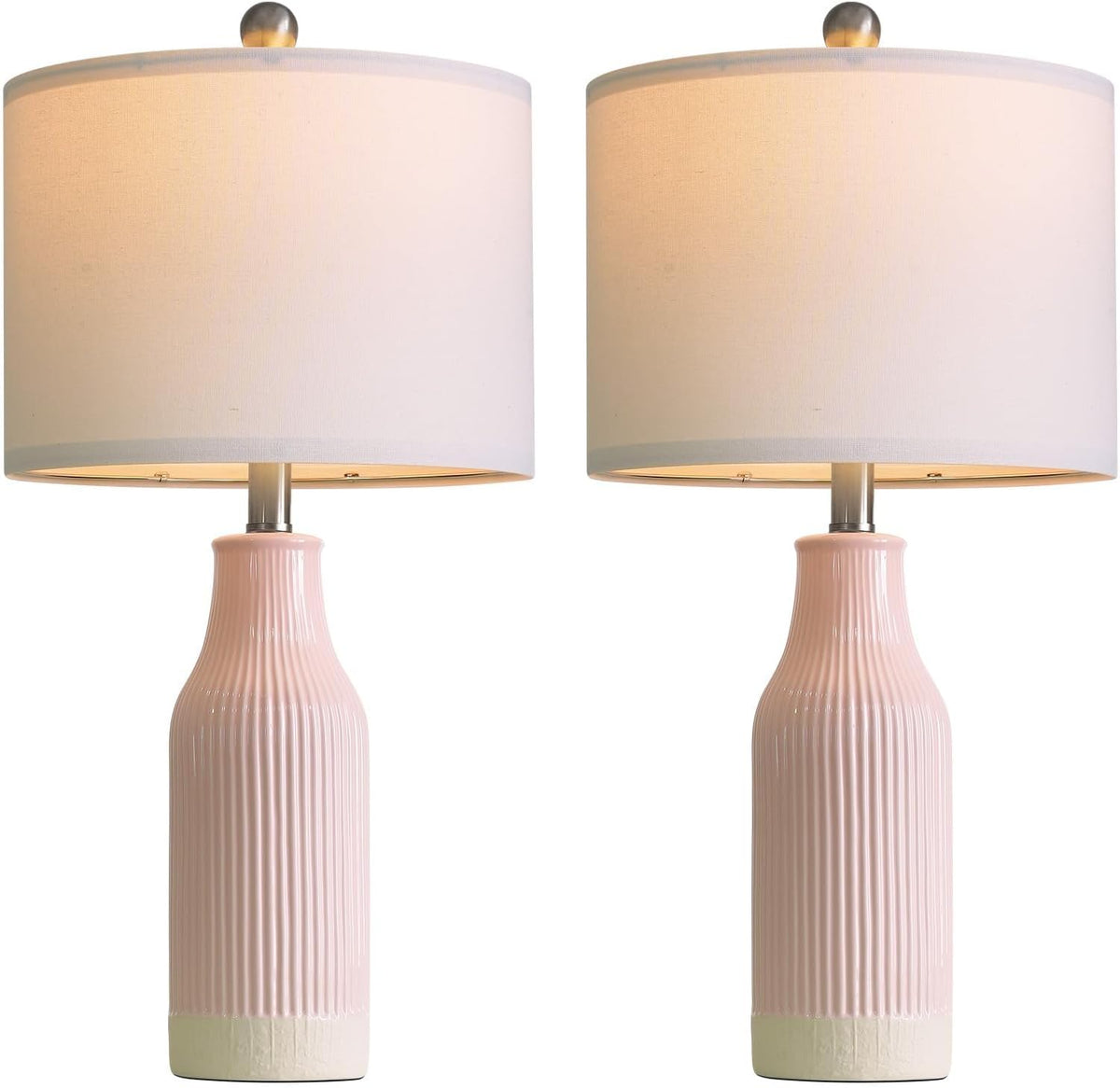 23.75inch Pink Modern Ceramic Bedside Lamp Set of 2 with 5FT Cord for Bedroom Decor Farmhouse Table Lamp for Living Room Office Dorm