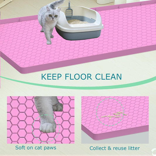 Cat Litter Mat for Litter Box, Silicone Large Cat Litter Trapping Mat - 28x19 in, Waterproof & Non-Slip, Durable & Easy Clean, Pink