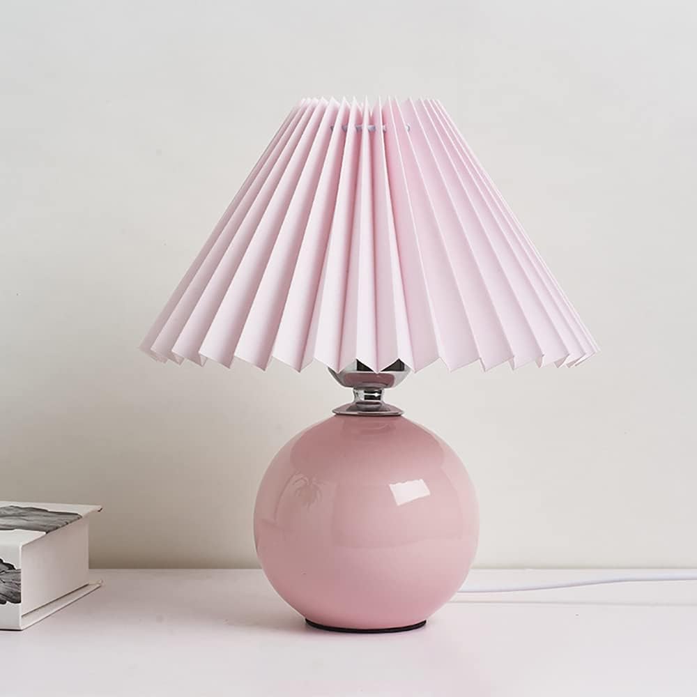 Meefad Modern Pleated Small Table Lamp Aesthetic Cute Night Light in Pink