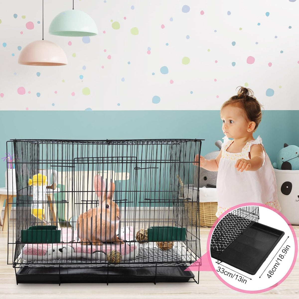 22 Pcs Rabbit Starter Kit with Cage, Rabbit Grooming Kit Bunny Cage Set with Bed, Litter Box, Water Bottle, Feeders, Toys, Grooming Cleaning Supplies for Indoor Rabbits Small Pets(Pink)