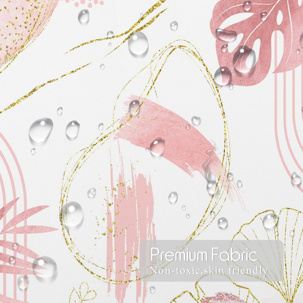 Light Pink Gold Shower Curtain, Boho Abstract Leaf, 72x72inch