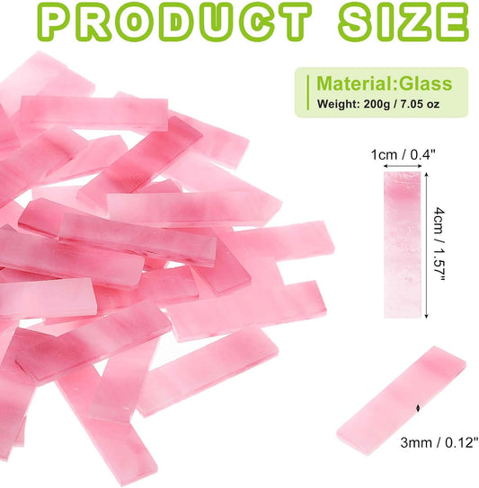 Rectangular Mosaic Tiles Stained Glass Strips, 1.57" x 0.4" Peach Pink Glass Pieces 200g/7.05 oz Mosaic Tile Making Supplies for DIY Handmade Crafts and Home Decoration