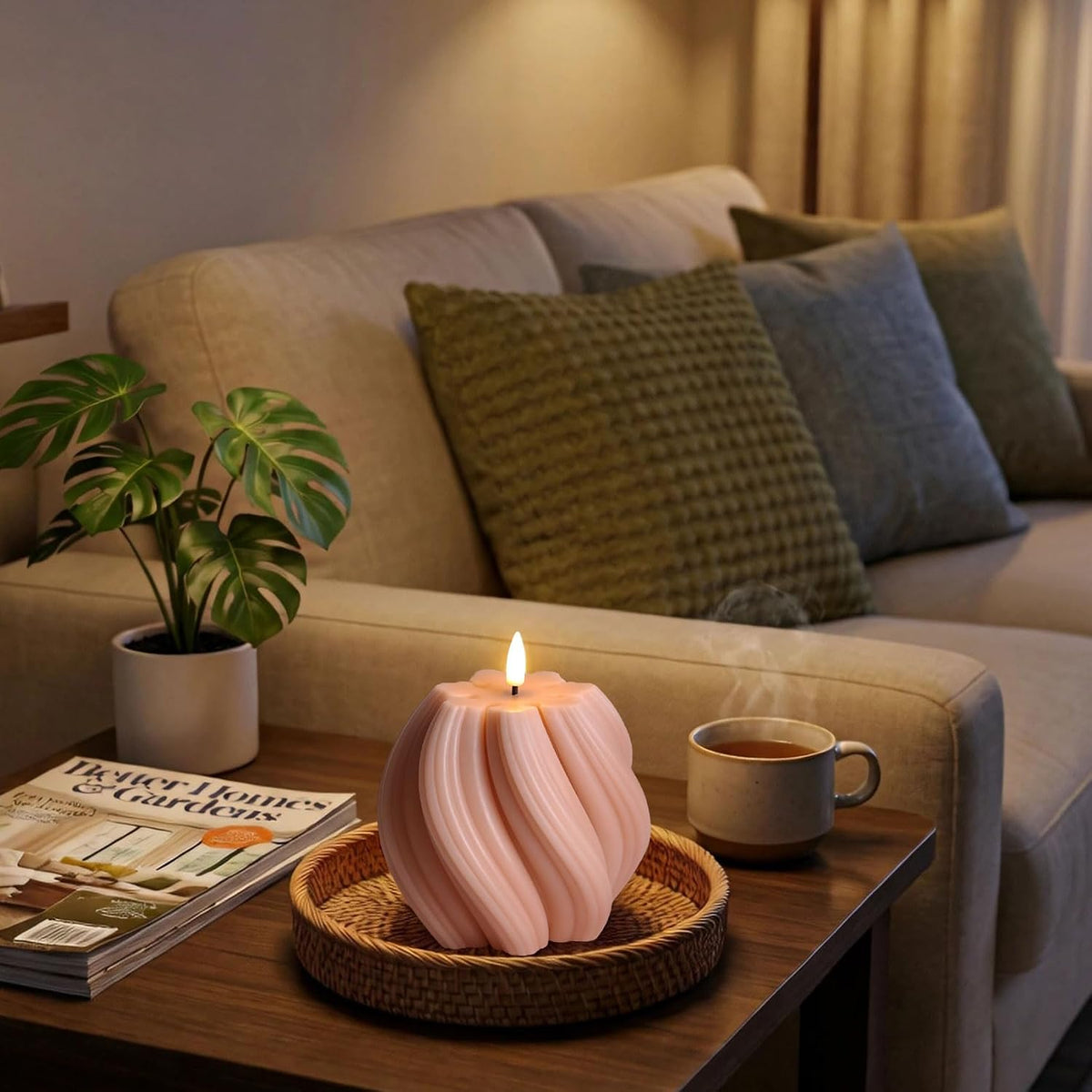 Dusty Pink Swirl Flameless Candle with Remote Timer