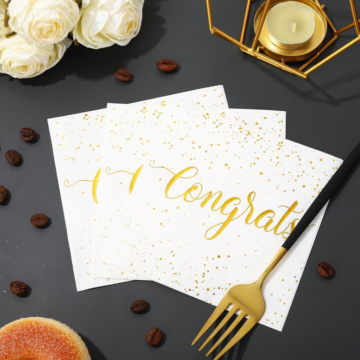 Whaline 80Pcs 2026 Congratulation Paper Napkin Gold Foil Congrats Dinner Napkin White Graduation Party Disposable Lunch Napkins for Engagement Baby Shower Celebration Party