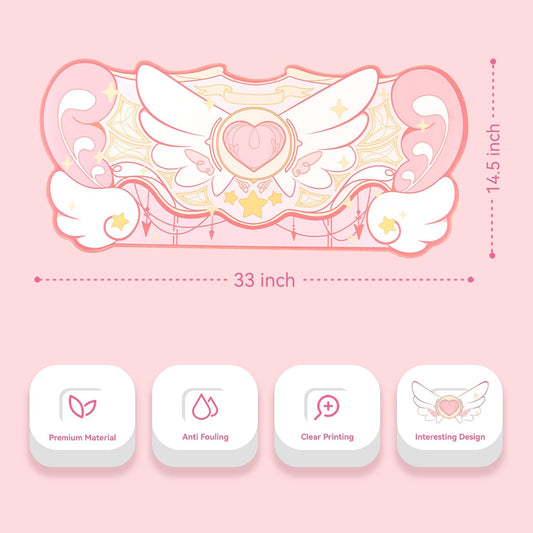 Large Gaming Mouse Pad Kawaii Pink Non-Slip Rubber Back Mouse Pad Big Waterproof Desk Mat for Keyboard and Mouse Perfect for Gaming,or Home Office Work - Star Wings(Super Dense Cloth)