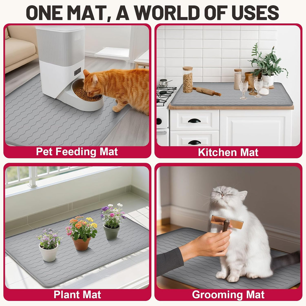 Cat Litter Mat, 34"x22" Waterproof Silicone Pad, Pink