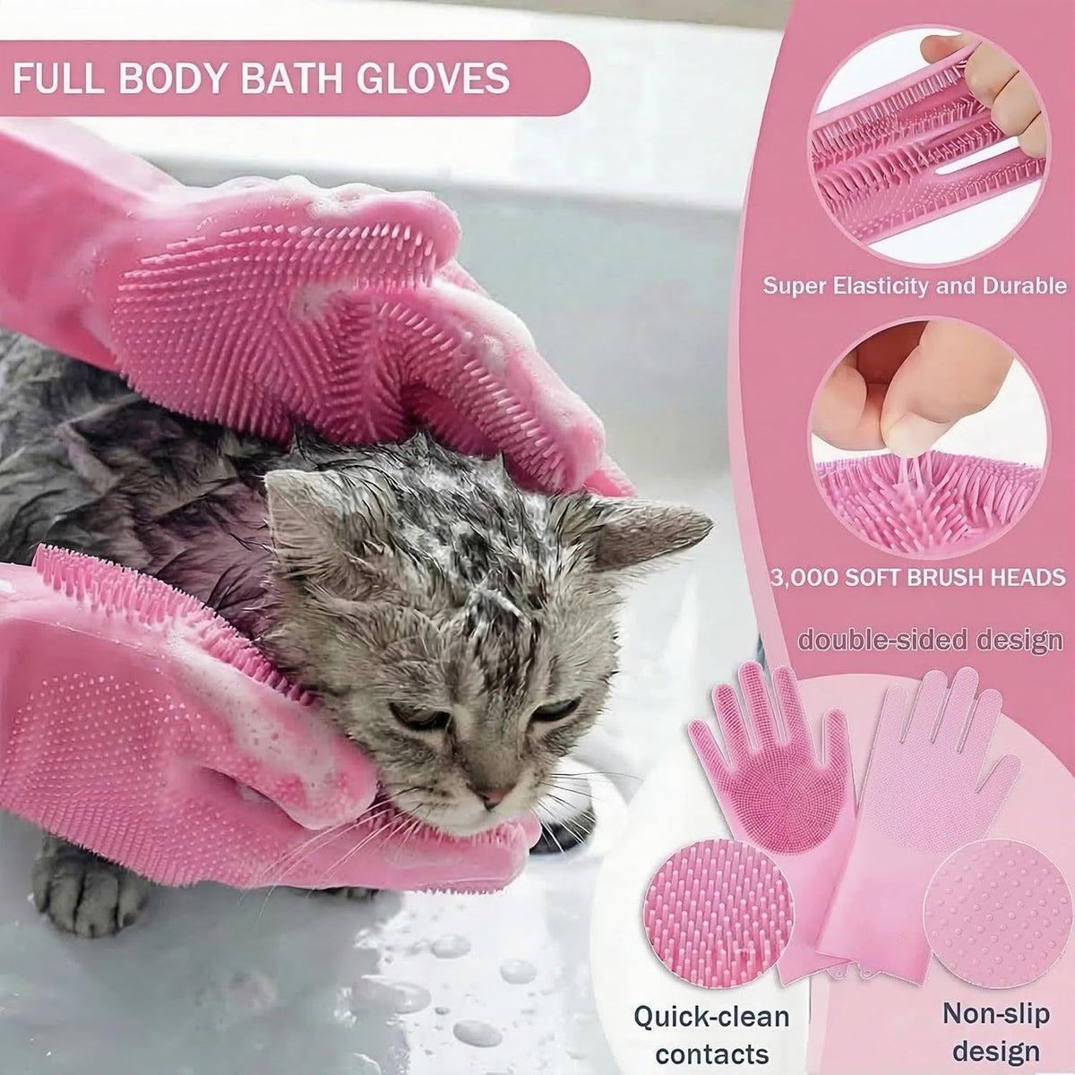 12PCS Dog Bath Kit & Dog Brush Kit for Dogs & Cats - Professional Pet Grooming Tools Set with Shedding Brush, Bath Scrubber, Dematting Comb & Storage Bag - Complete Dog Washing Essentials, Pink