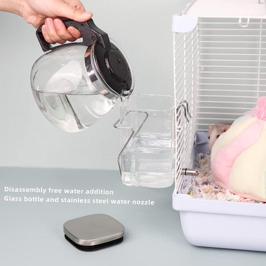 Guinea Pig Water Bottle No Drip, Rabbit Glass Waterer, Chinchilla Stainless Steel Nozzle Anti-Bite Water Dispenser for Small Animal, Bunny, Hamster, Sugar Glider and Rat(20.2oz)