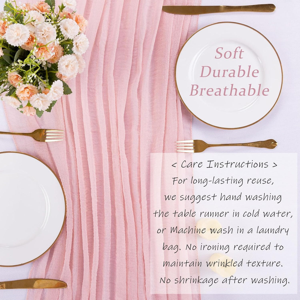 Blushing Pink Cheesecloth Table Runner 10ft Gauze Table Runner for Wedding Baby Bridal Shower Party 32x120 Inches Boho Rustic Long Cheese Cloth Spring Home Decorations