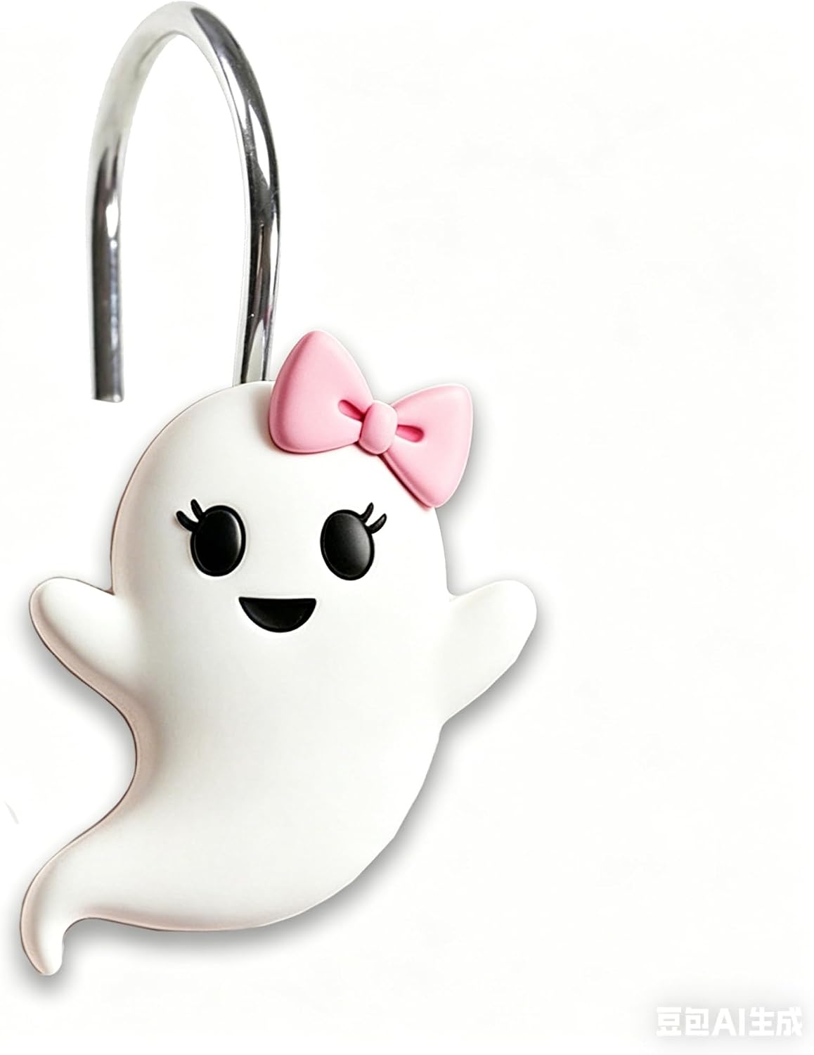 12 Pcs Halloween Shower Curtain Hooks Spooky Ghost Shower Rings Pink Bow White Ghost Decorative Hanger Hooks for Halloween Party Bathroom Decor