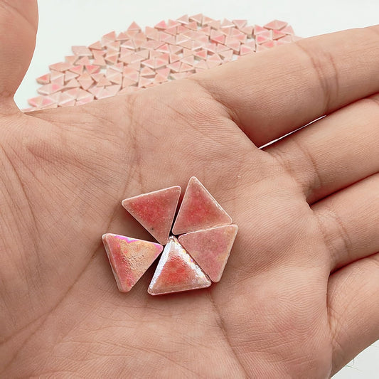 1.1LB Equilateral Triangle Ceramic Mosaic Tiles,800PCS Iridescent Mosaic Tile Pieces for Mosaic Craft Supplies,DIY Mosaic Handmade Home and Outdoor Decor (Rainbow Light Pink)