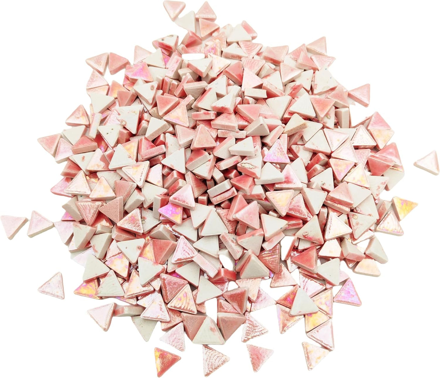 1.1LB Equilateral Triangle Ceramic Mosaic Tiles,800PCS Iridescent Mosaic Tile Pieces for Mosaic Craft Supplies,DIY Mosaic Handmade Home and Outdoor Decor (Rainbow Light Pink)