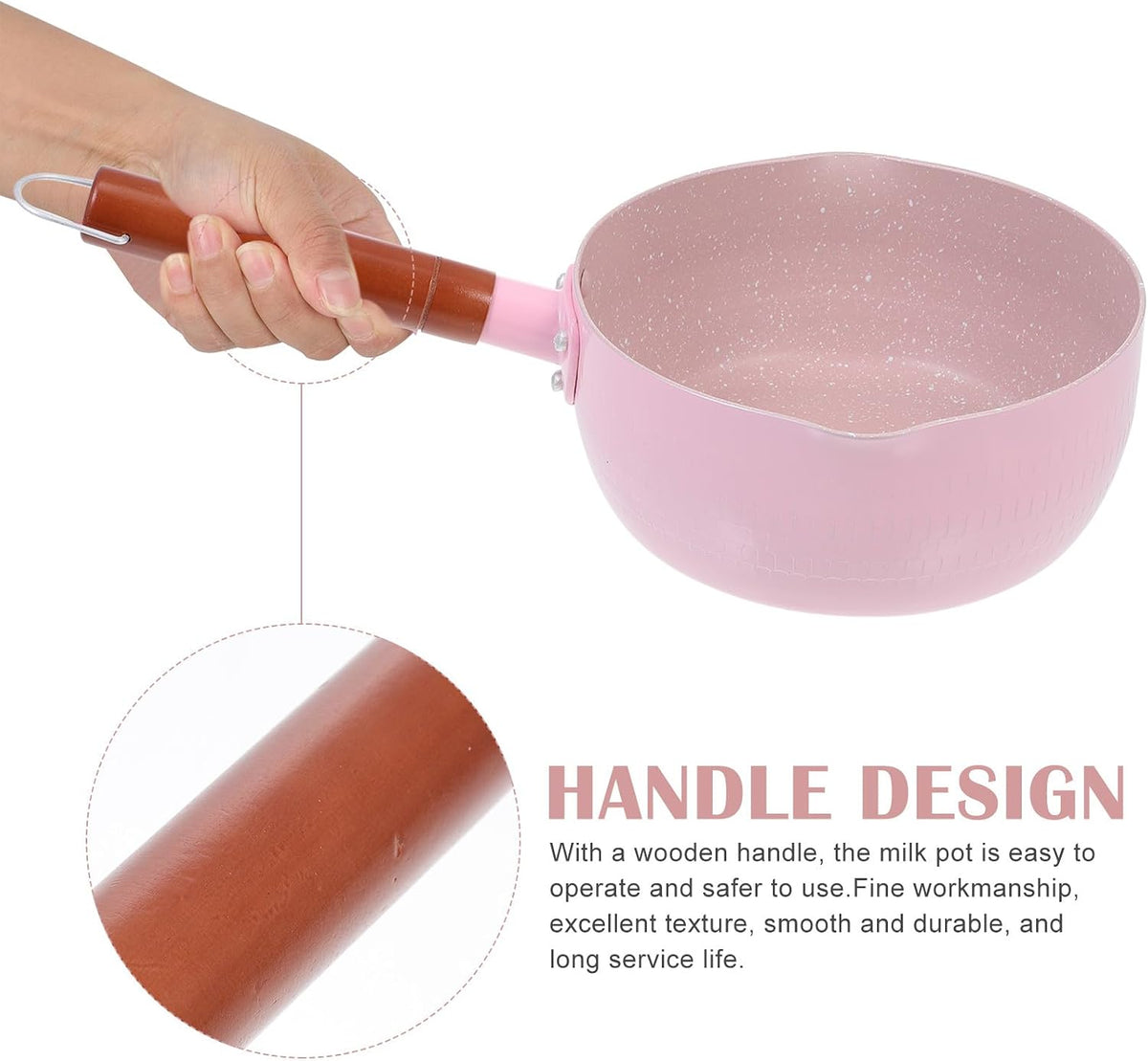 Pink 18cm Yukihira Soup Pot Nonstick Maifan Stone Coating Handled Saucepan Food Cookware for Kitchen Cooking
