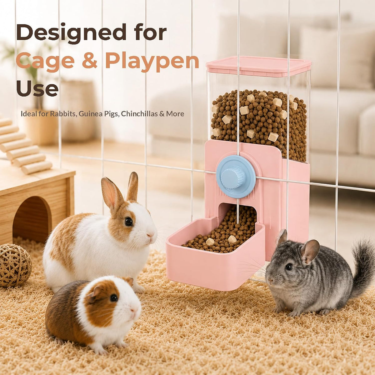 41 oz Hanging Gravity Feeder for Small Animal Cages Rabbit & Guinea Pig