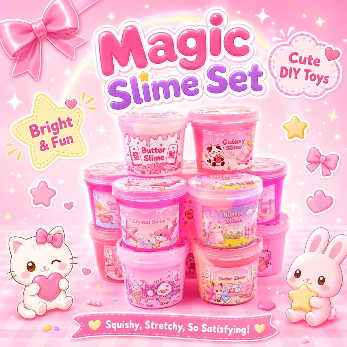 12 Pack Pink Slime, Butter Cloud Slime Kit for Kids, Soft Squishy Sensory