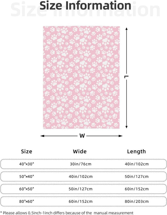 Cute Dog Paws Pink Fleece Throw Blanket Ultra Soft Cozy Pet Animal Footprints Decorative Flannel Blanket for Home Bed Couch Chair Travel 40x30in