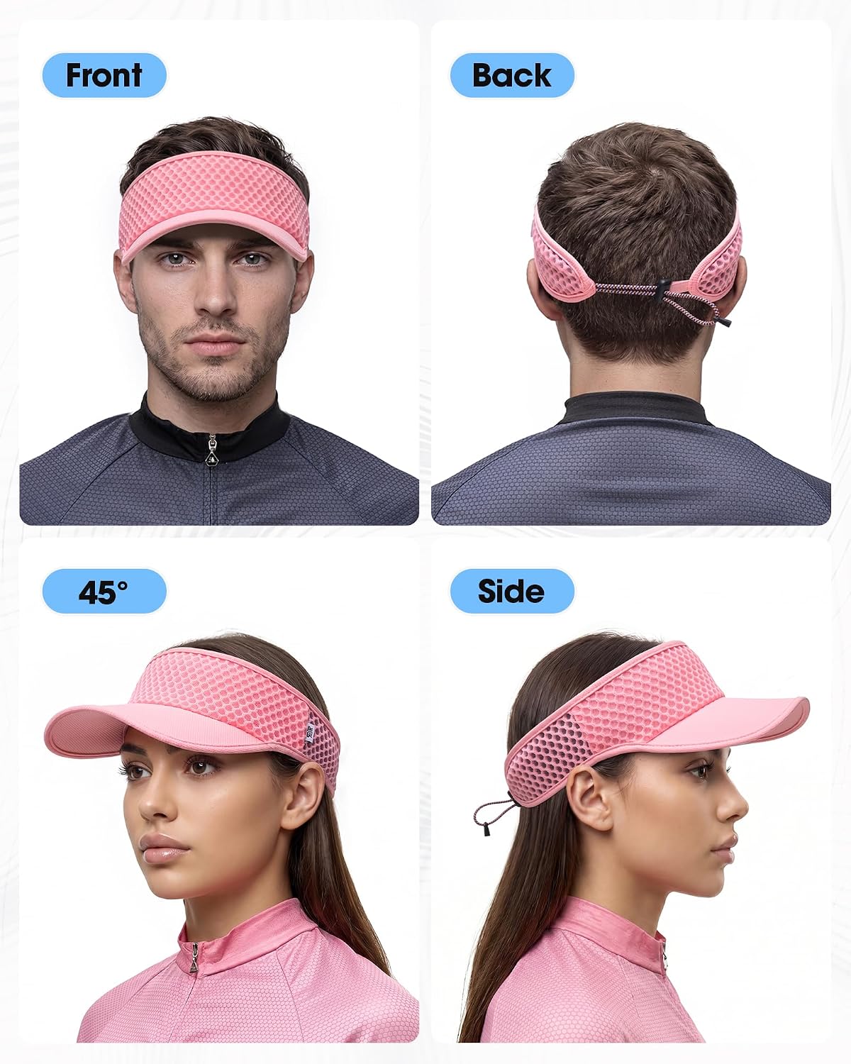 Mesh Breathable Sports Visor - Men Women Adjustable Lightweight Quick Dry Sun Hat for Tennis, Golf, Running