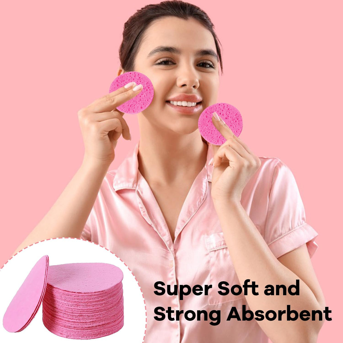 50-Count Compressed Facial Sponges, Pink Cellulose Daily Facial Cleaning