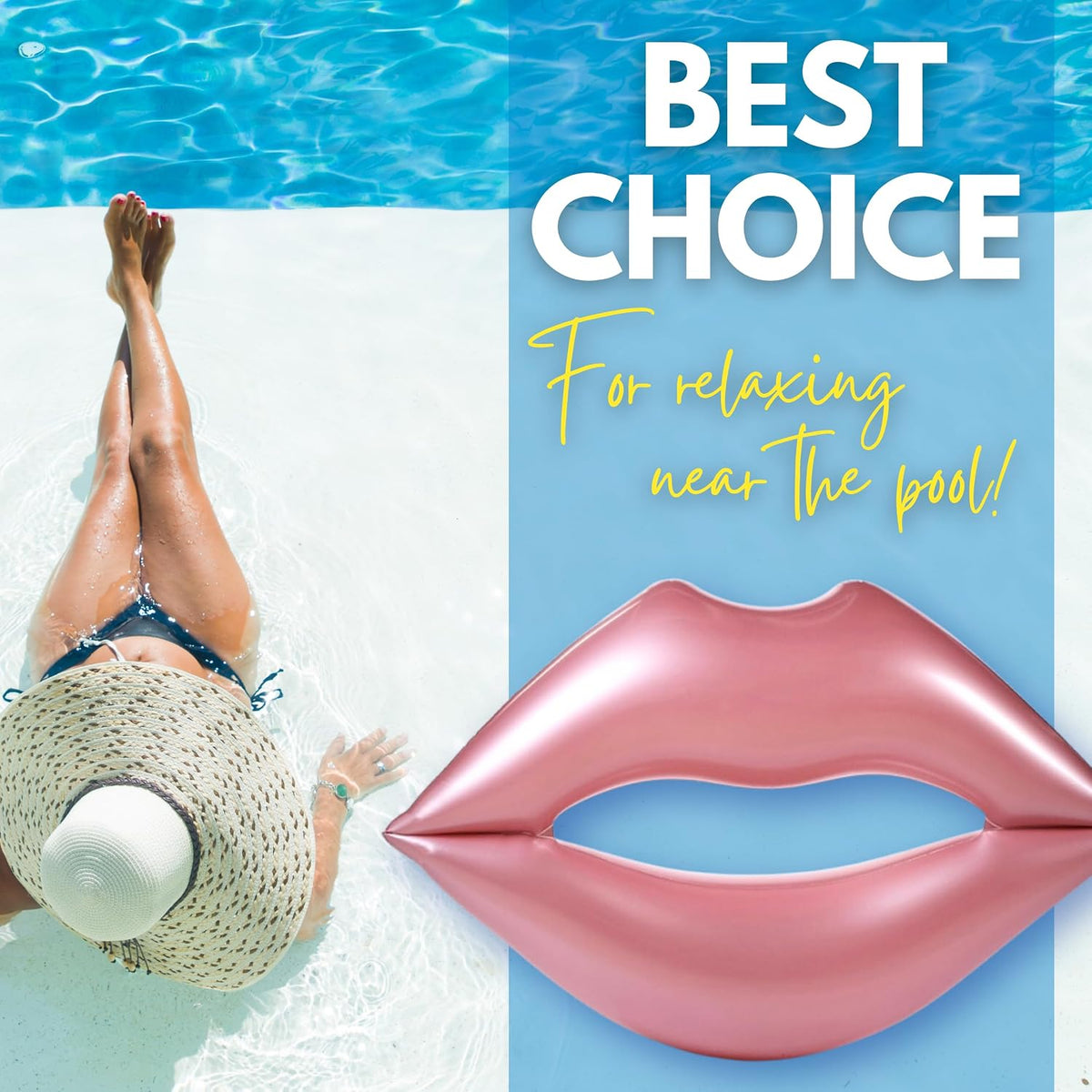 Giant Pink Lips Pool Float – 43.3 x 31.5 Inch Adult Water Lounger Large Pool Float Inflatable Big Mouth Print Floating Row Water Toy Rest Swimming