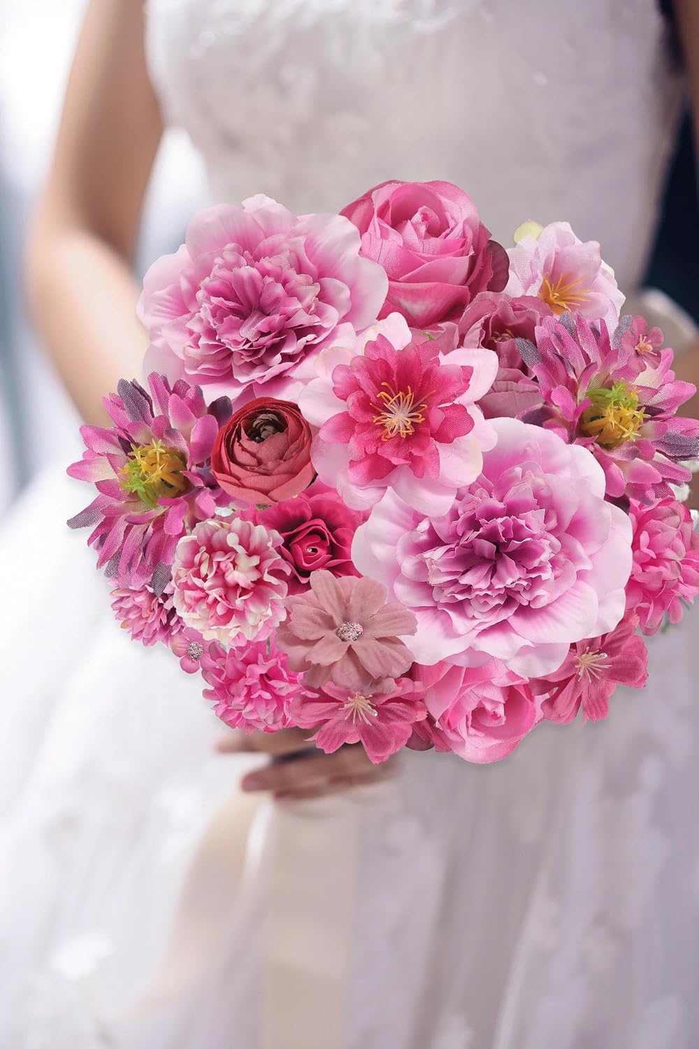Artificial Flowers Heads Combo Rose Red Flowers Mix Silk Flowers Heads Pink Bulk Faux Rose for Craft Garland Graduation Cap Wedding Bridal Baby Shower Home Party Decoration DIY Cake Decor