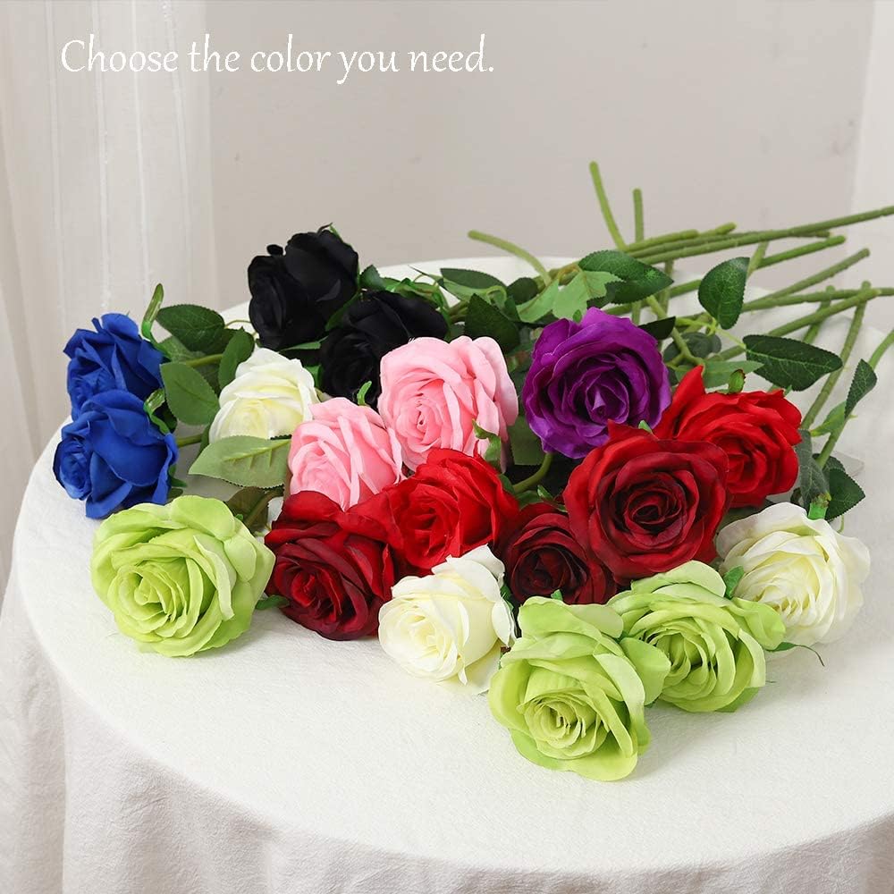 12 PCS Artificial Flowers Pink Roses Fake Silk Flowers Long Stem Artificial Roses for Home Wedding Decorations (Pink)