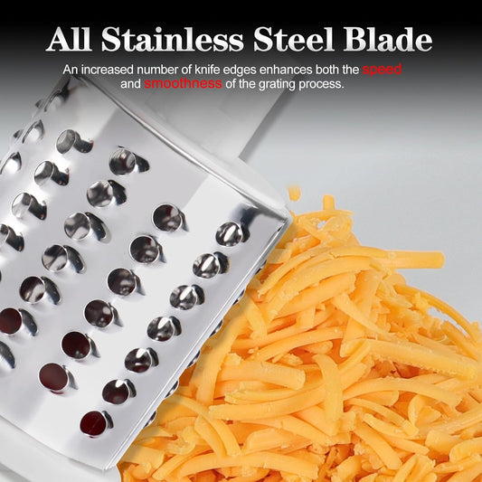 Rotary Cheese Grater Hand Crank, Kitchen Shredder Speed Mandolin Slicer Nuts Grinder with Handle and Drum Blades for Cheese, Vegetable, Walnuts, Chocolate, Potato, Carrot, 3 Blades, Pink