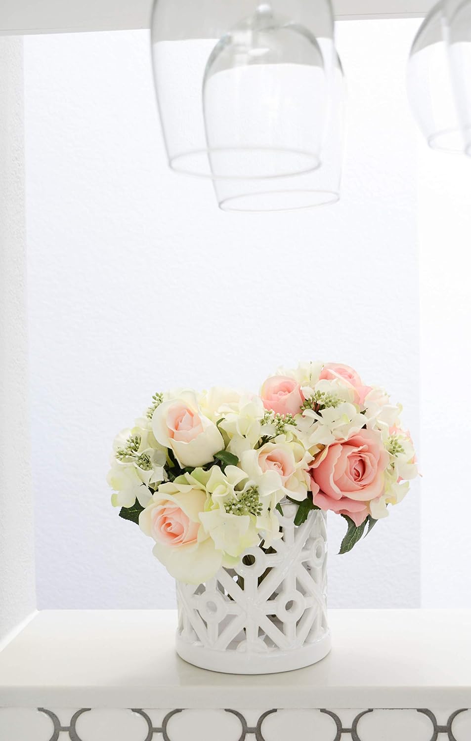 Artificial Rose Hydrangea Flowers Bouquet, 9 Stems Faux Wedding Bouquet for Bride Bridesmaid, Centerpieces Floral Arrangement Home Decoration GPB8359-CM/PK Cream/Pink
