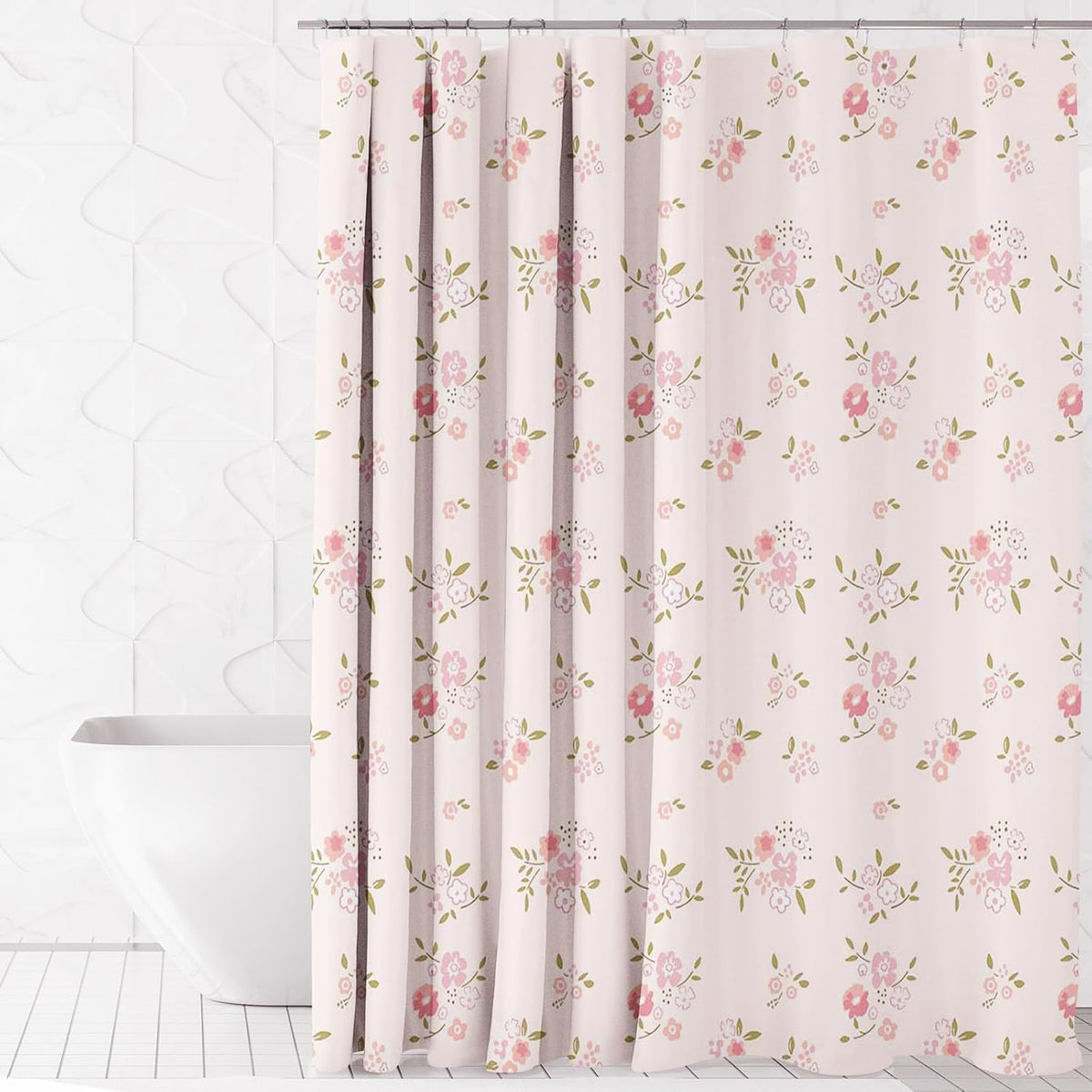 Pink Flower Shower Curtain Girly Shower Curtains for Bathroom Pastel Pink Curtain for Bathtub Gift for Girl (Pink, 71x71inch)