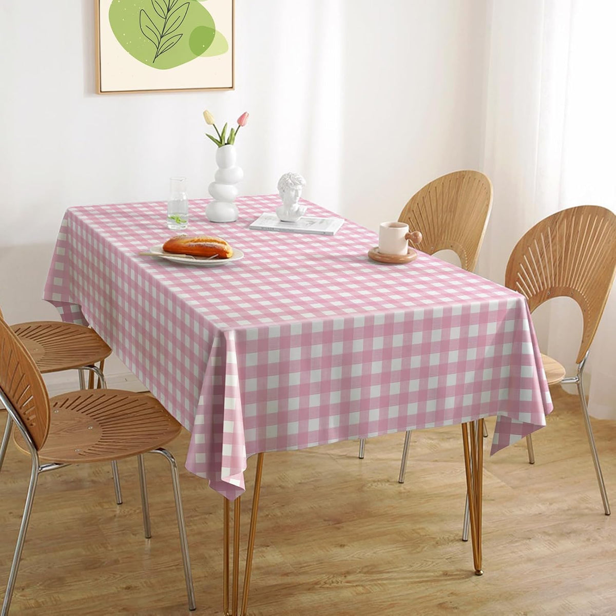 10 Pack Pink and White Checkered Disposable Tablecloth