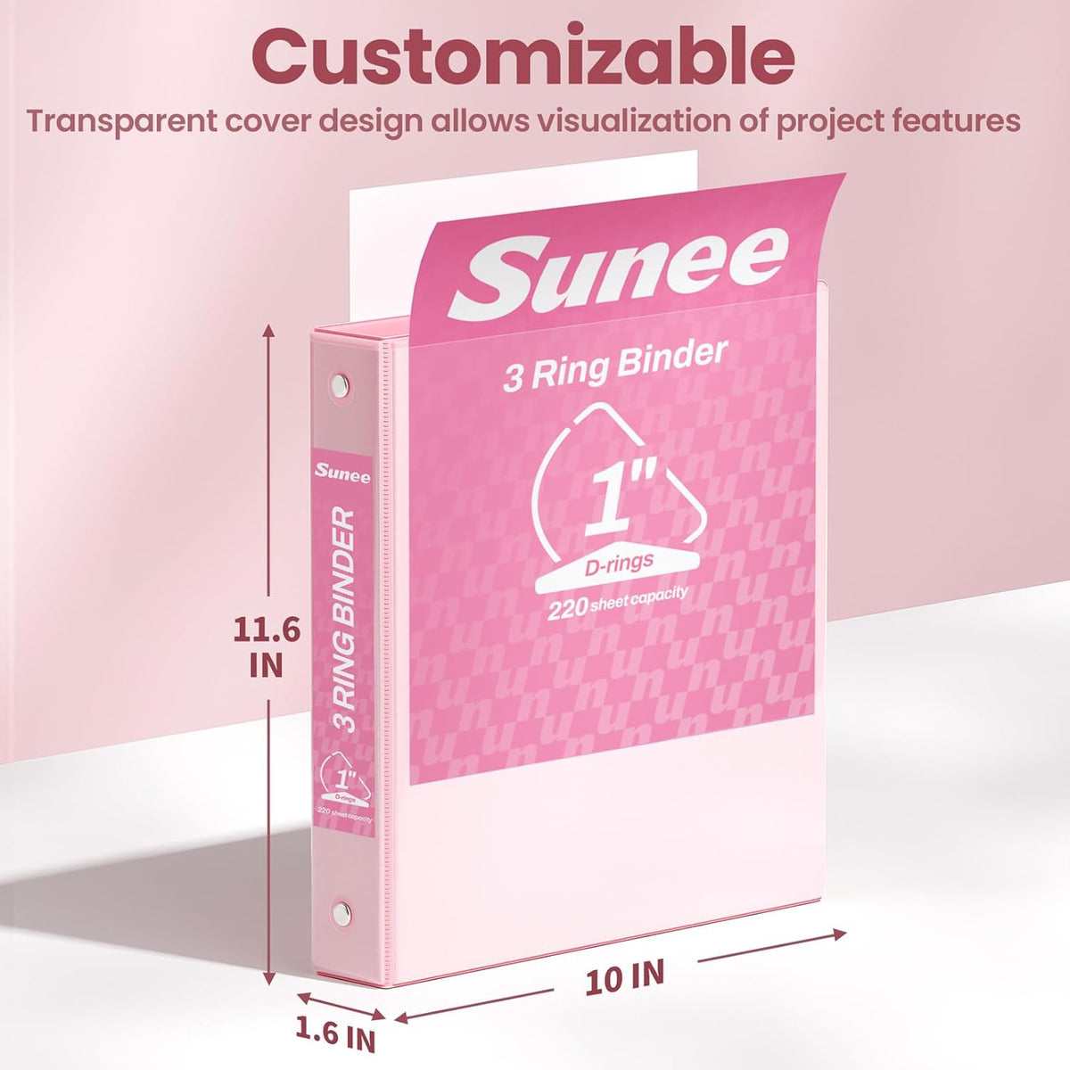 3 Ring Binder, 1 Inch D Ring, Clear View PVC-Free (Fit 8.5x11 Inches), Pink, 1 Pack