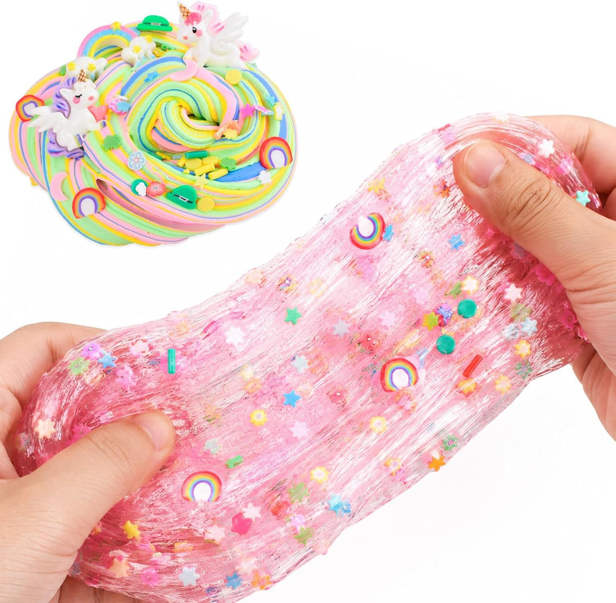 Unicorn Pink Clear Slime Bucket, Soft Stretchy Toy for Kids