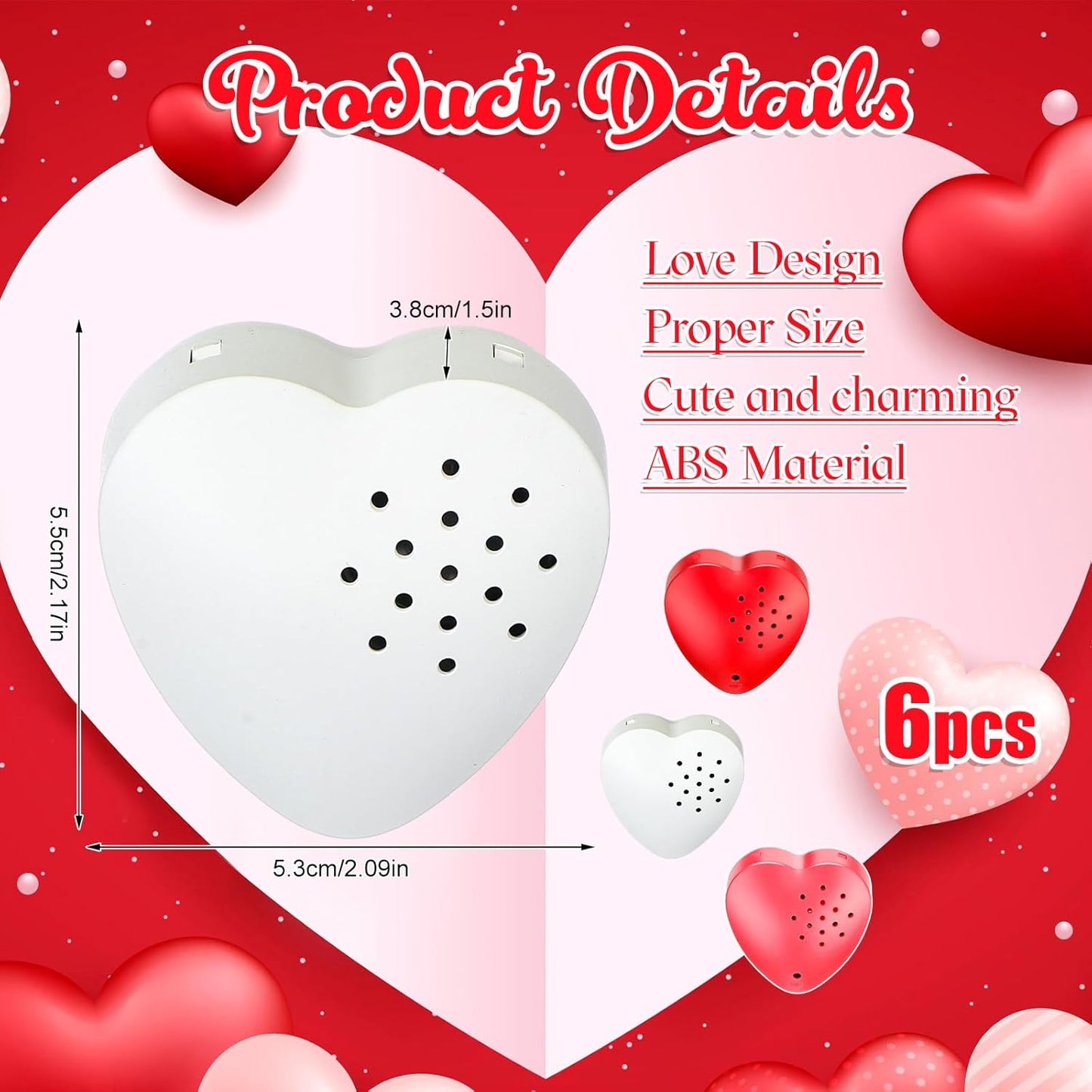 8 Pcs 20 Seconds Valentines Voice Recorder for Stuffed Animal Heart Shape Sound Recorder Push Button Recordable Device Sound Module for Gift Recording Voice Message(Red, Rose Red, Pink, White)
