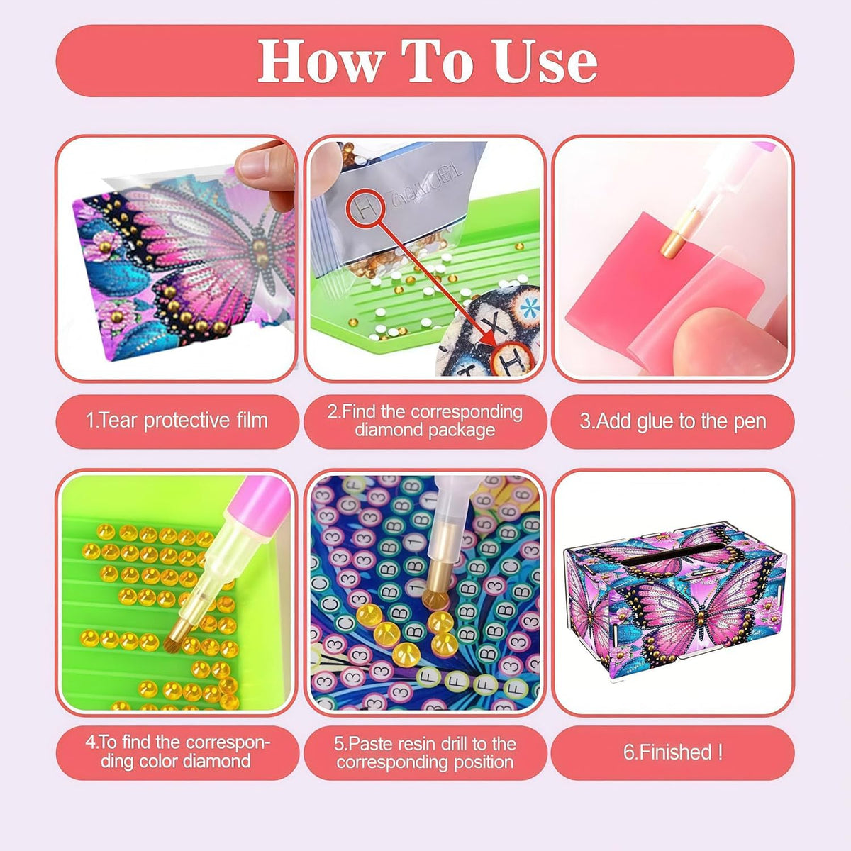 DIY Diamond Art Tissue Box,Butterfly Ideal Gift for Craft Lovers