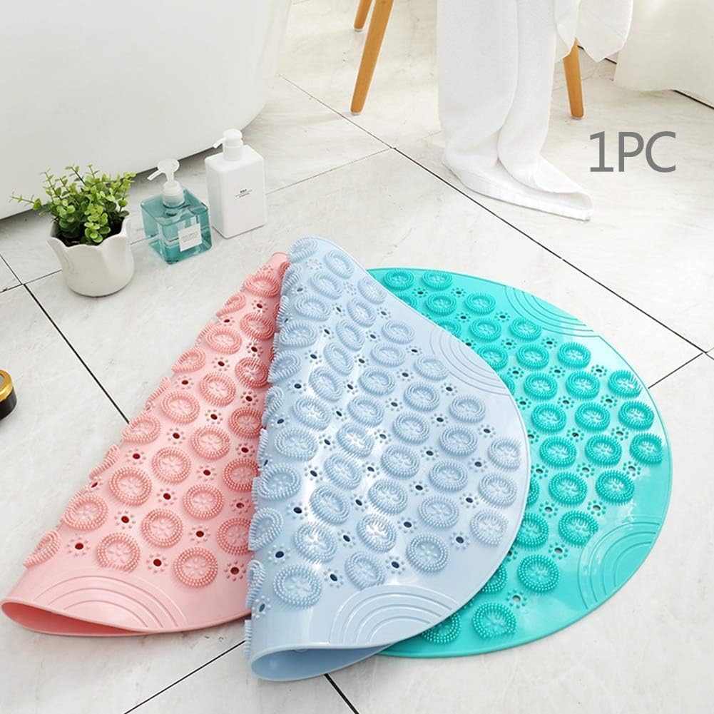Shower Mat, Round Shower Stall Mat, PVC Bathtub Mat, Non Slip Bath Mat with Suction Cups and Drain Holes, Machine Washable for Bathroom Bathtub Swimming Pool(21.65in,Pink)