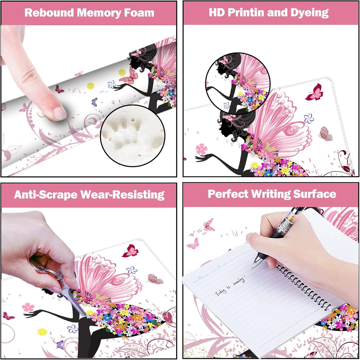 Extended Gaming Mouse Pad Set, Keyboard Wrist Rest Support Pad + Wrist Cushion + XXL Large Mouse Pad + Coaster, Stitched Edge, Non-Slip, Memory Foam Desk Mat, Pink Butterfly Girl