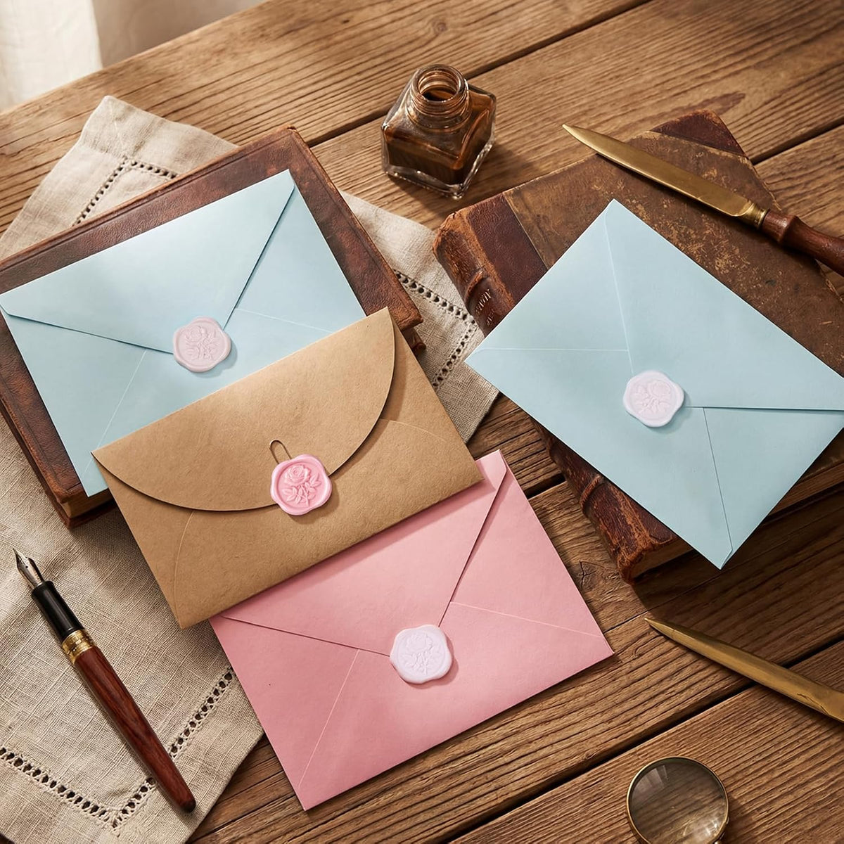 60 Pcs Wax Seal Stickers Rose Envelope Seals, Pink Series, Rose