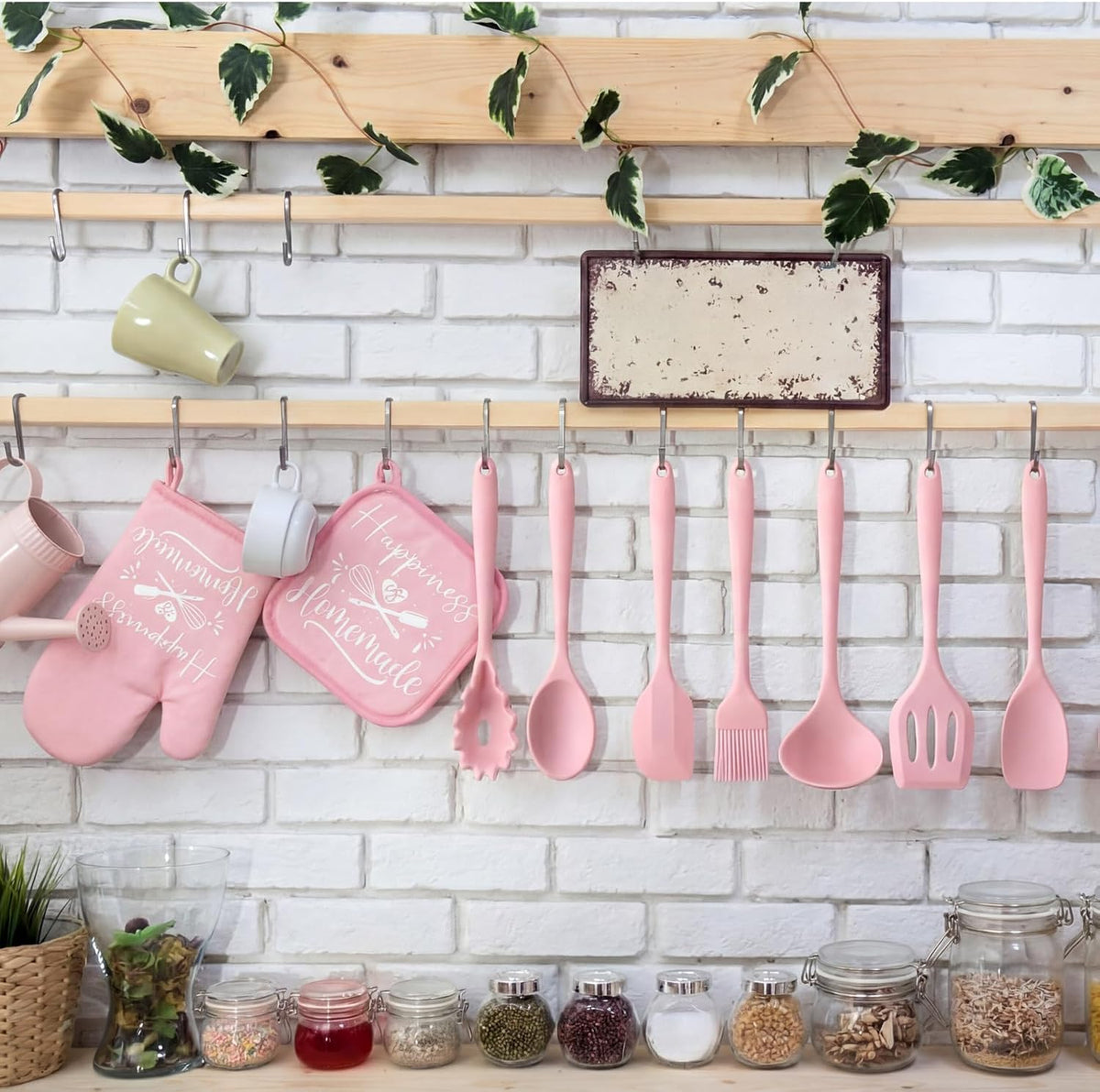 Pink Kitchen Accessories, 15 Pack, Happy Kitchen