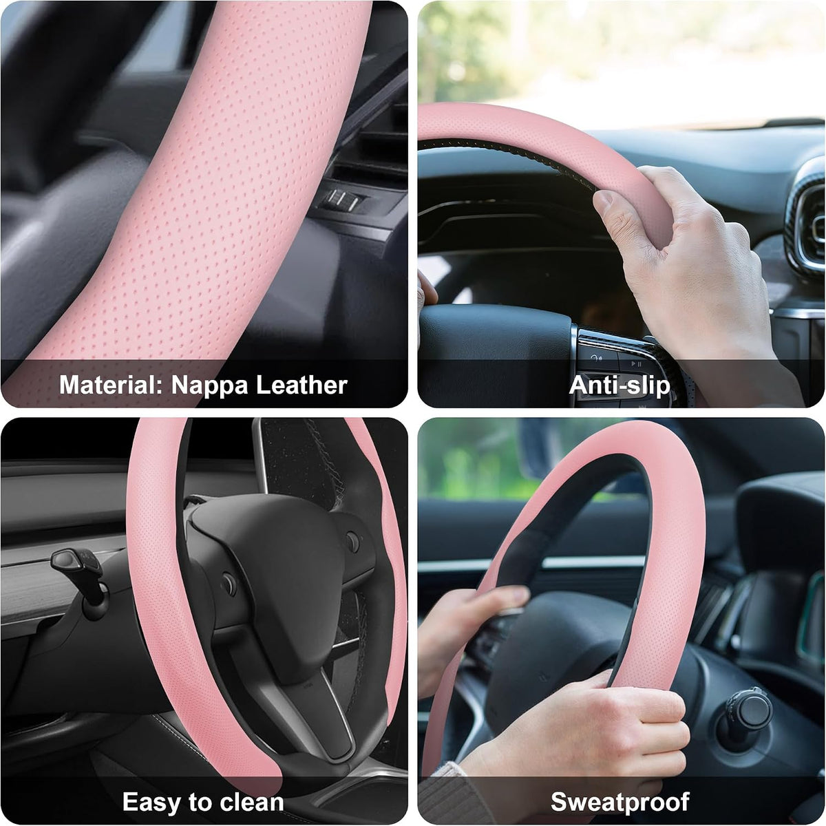 Frani Nappa Leather Steering Wheel Cover, 14.5-15 Inch,Pink