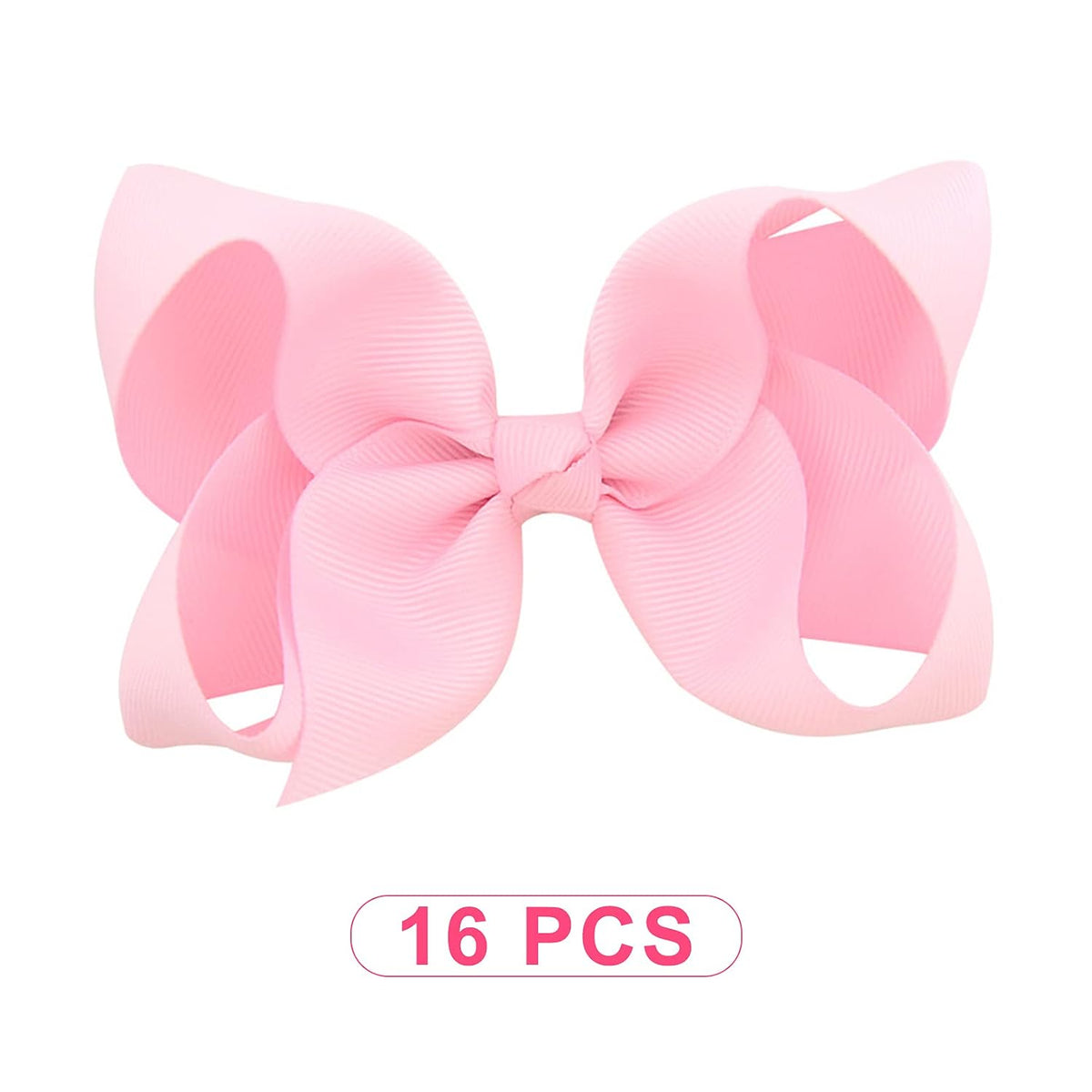 16 PCS 4" Hand-made Hair Bow Grosgrain Ribbon Solid Color Hair Bow Alligator Clips Hair Accessories for Little Teen Toddler Girls -Light Pink