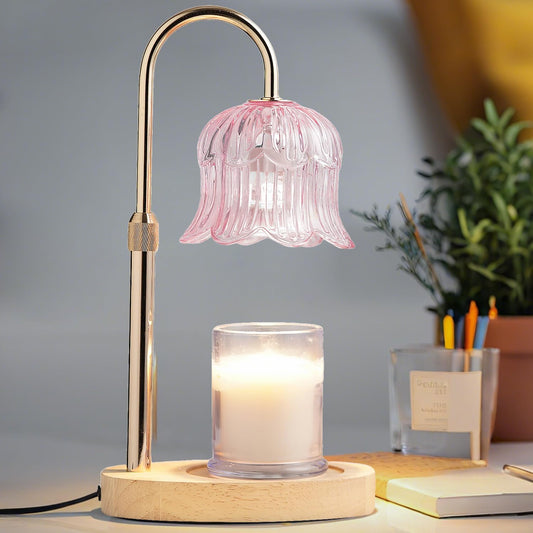 Candle Warmer Lamp with Timer: Flower Shape Wax Lamp Candles No Flame Home Decor Pink Candles Warming Lights