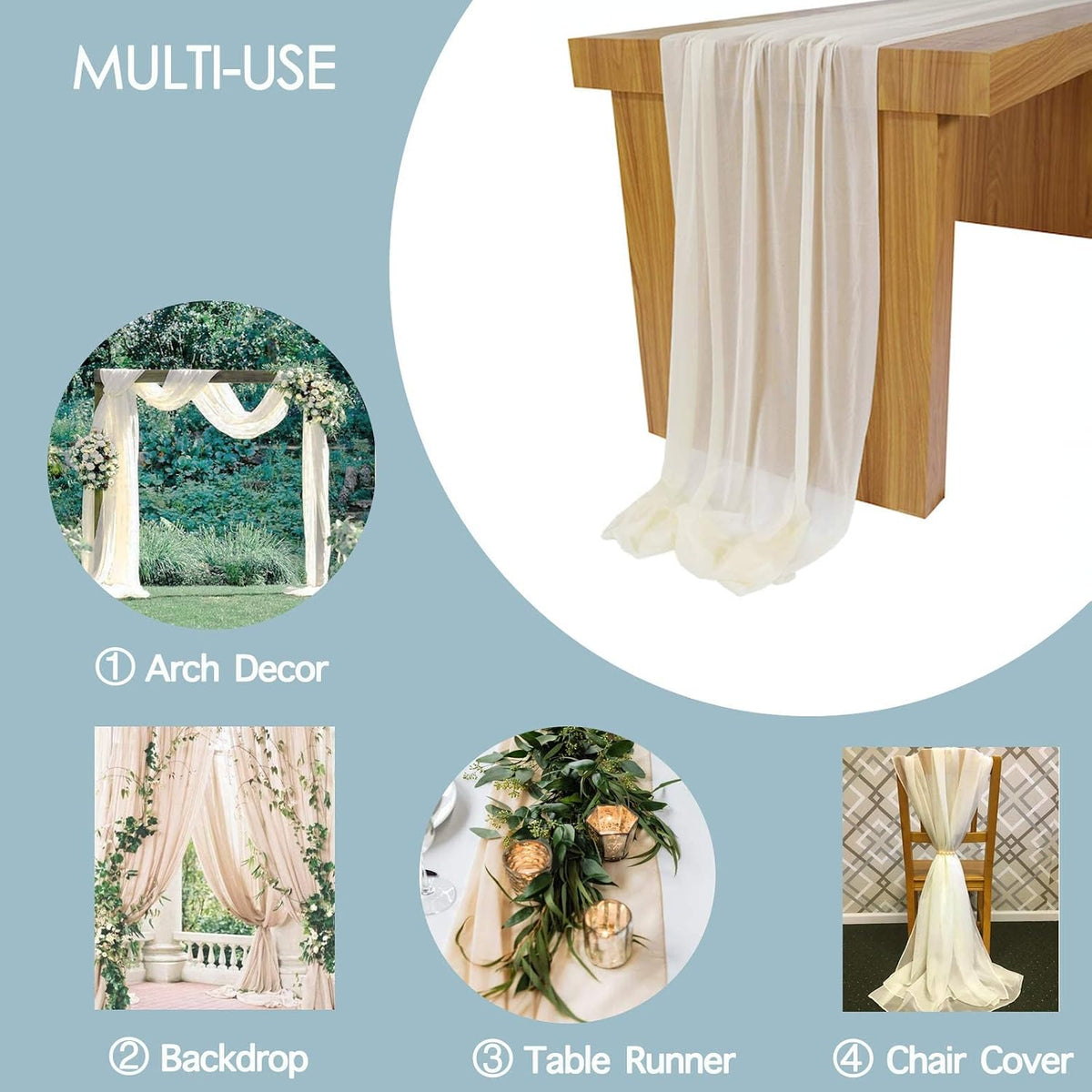 10 Feet Champagne Chiffon Table Runner Sheer Wedding Table Cloth 29x120 Inches Rustic Wedding Decorations French Chiffon Table Runner
